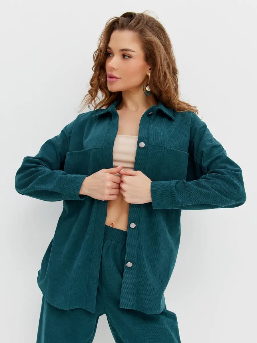 Костюм спортивный вельветовый двойка с рубашкой и джоггерам