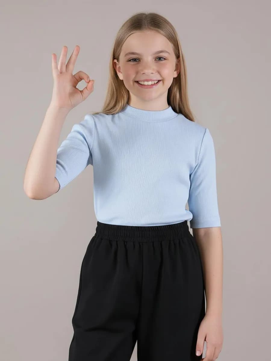 Водолазка школьная с коротким рукавом в рубчик