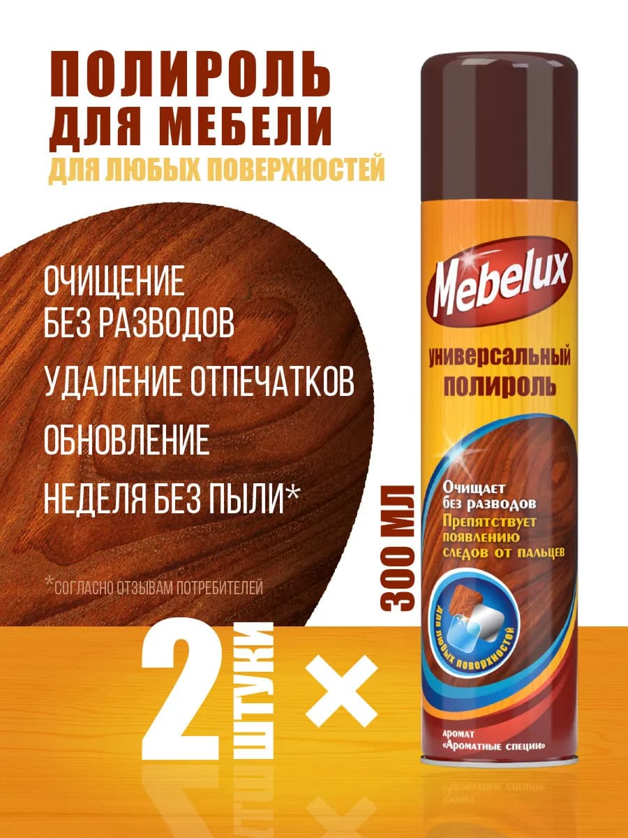 Полироль для мебели и пластика антипыль 300 мл 2 шт