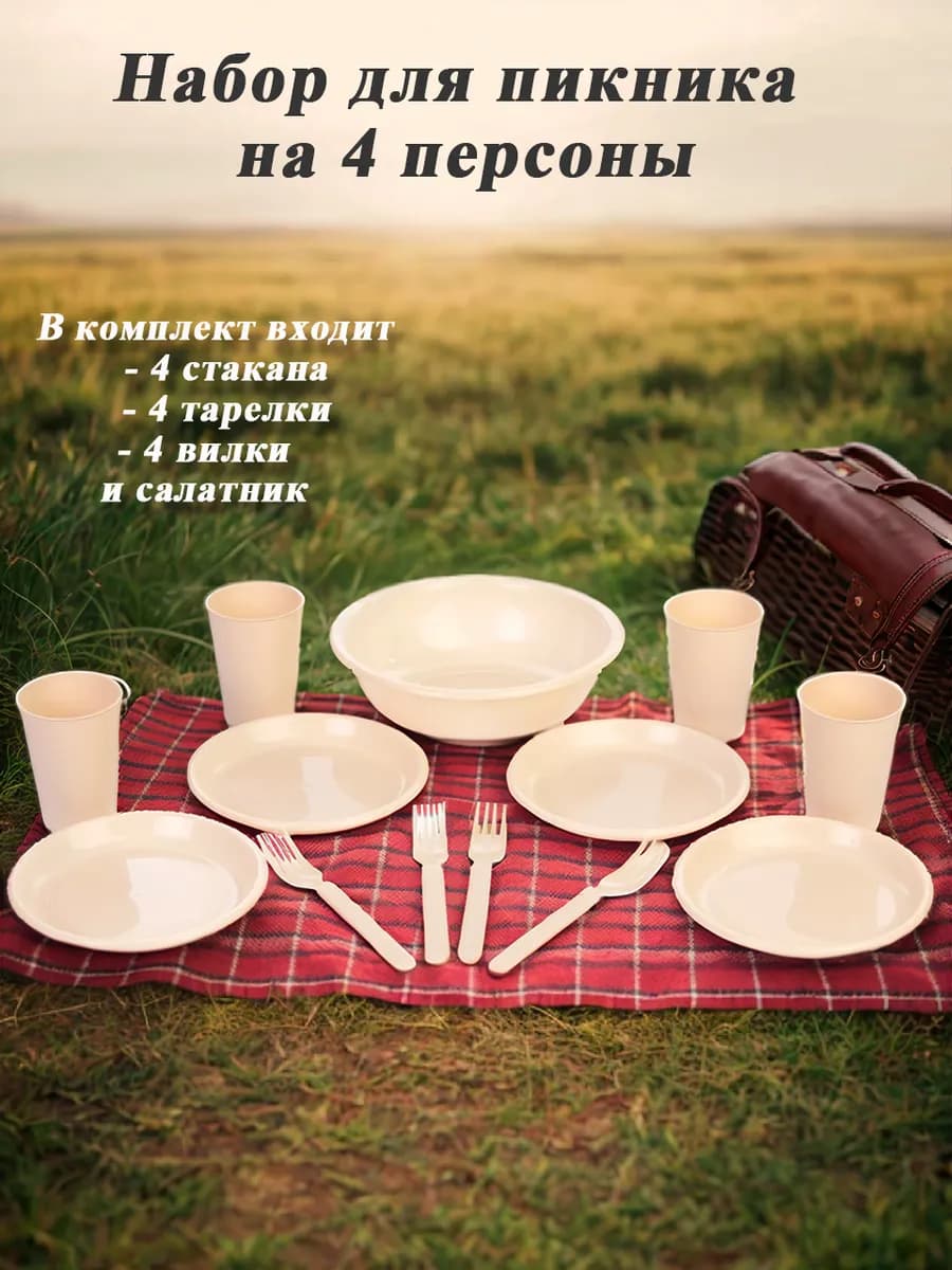 Набор посуды для пикника на 4 персоны
