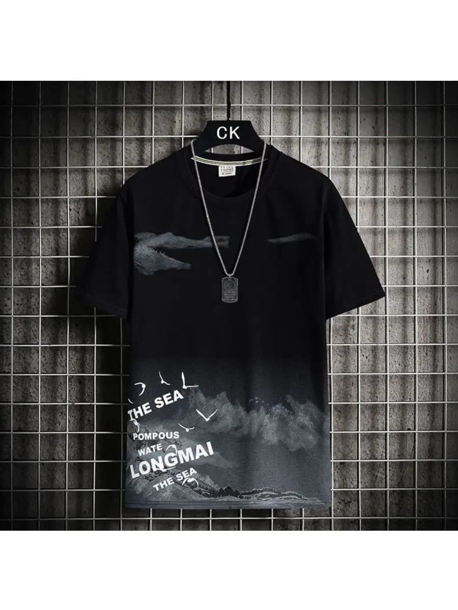 Футболка мужская оверсайз с принтом длинная повседневная