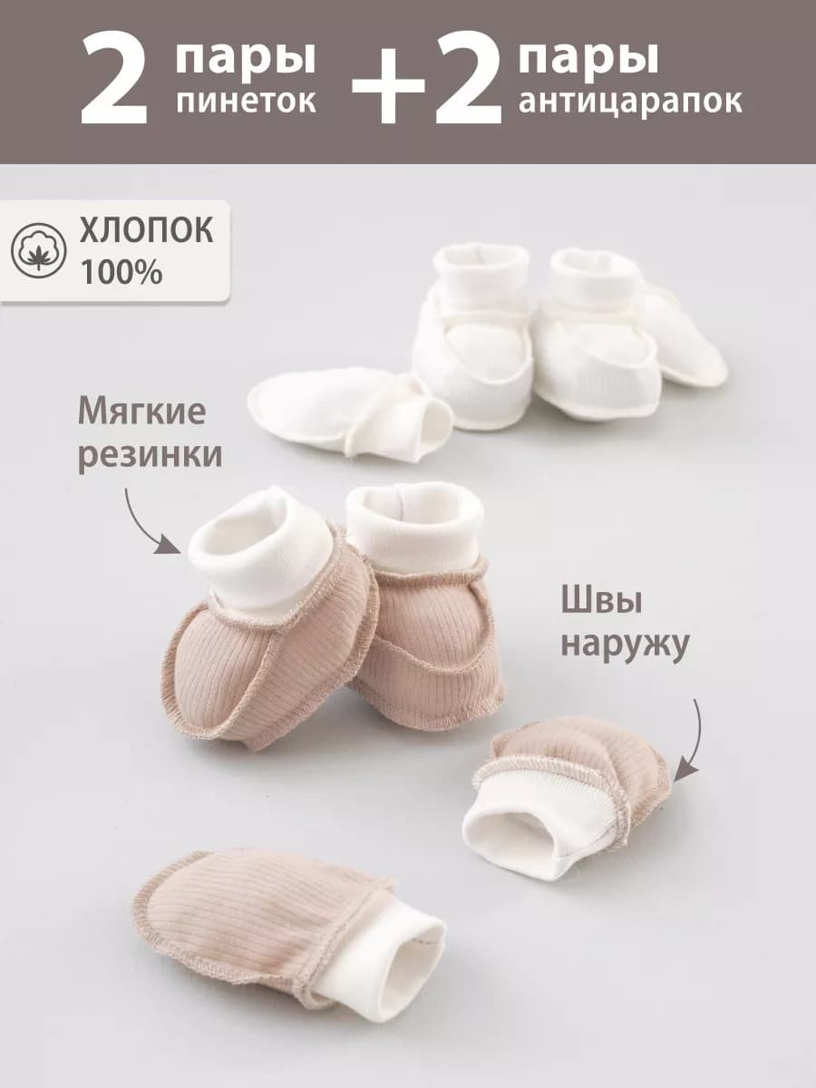 Комплект пинеток и антицарапок для новорожденного хлопок