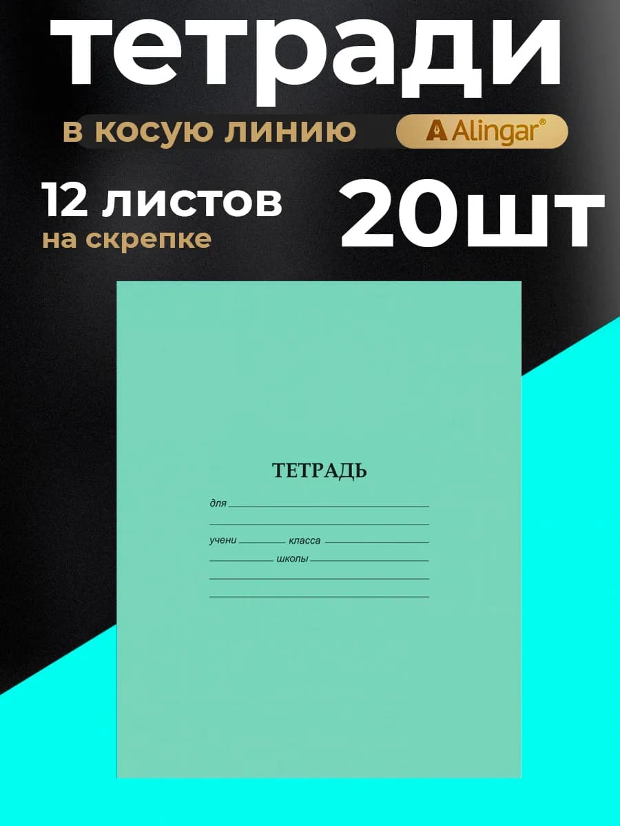 Тетрадь школьная, 12 л, косая линия, 20 шт