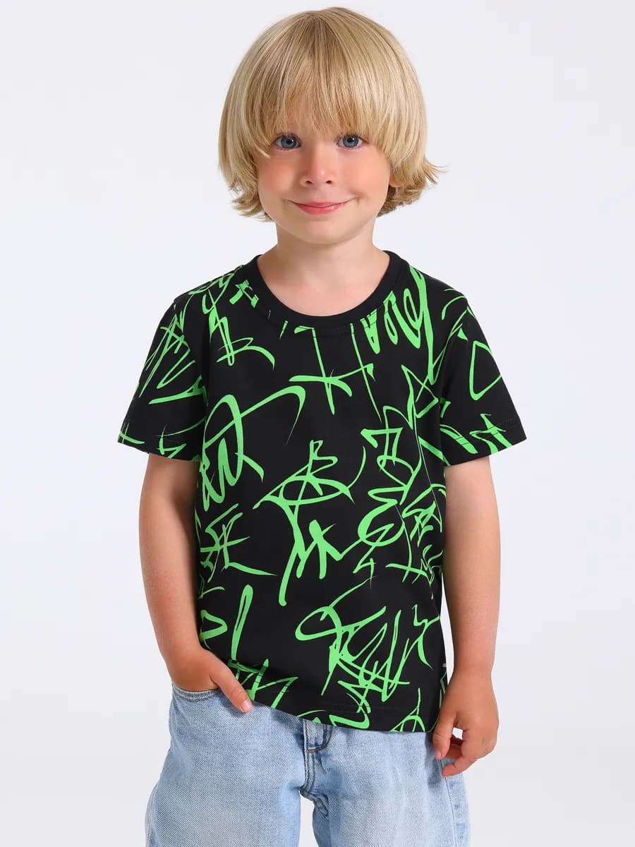 Футболка черная с принтом хлопок 100%
