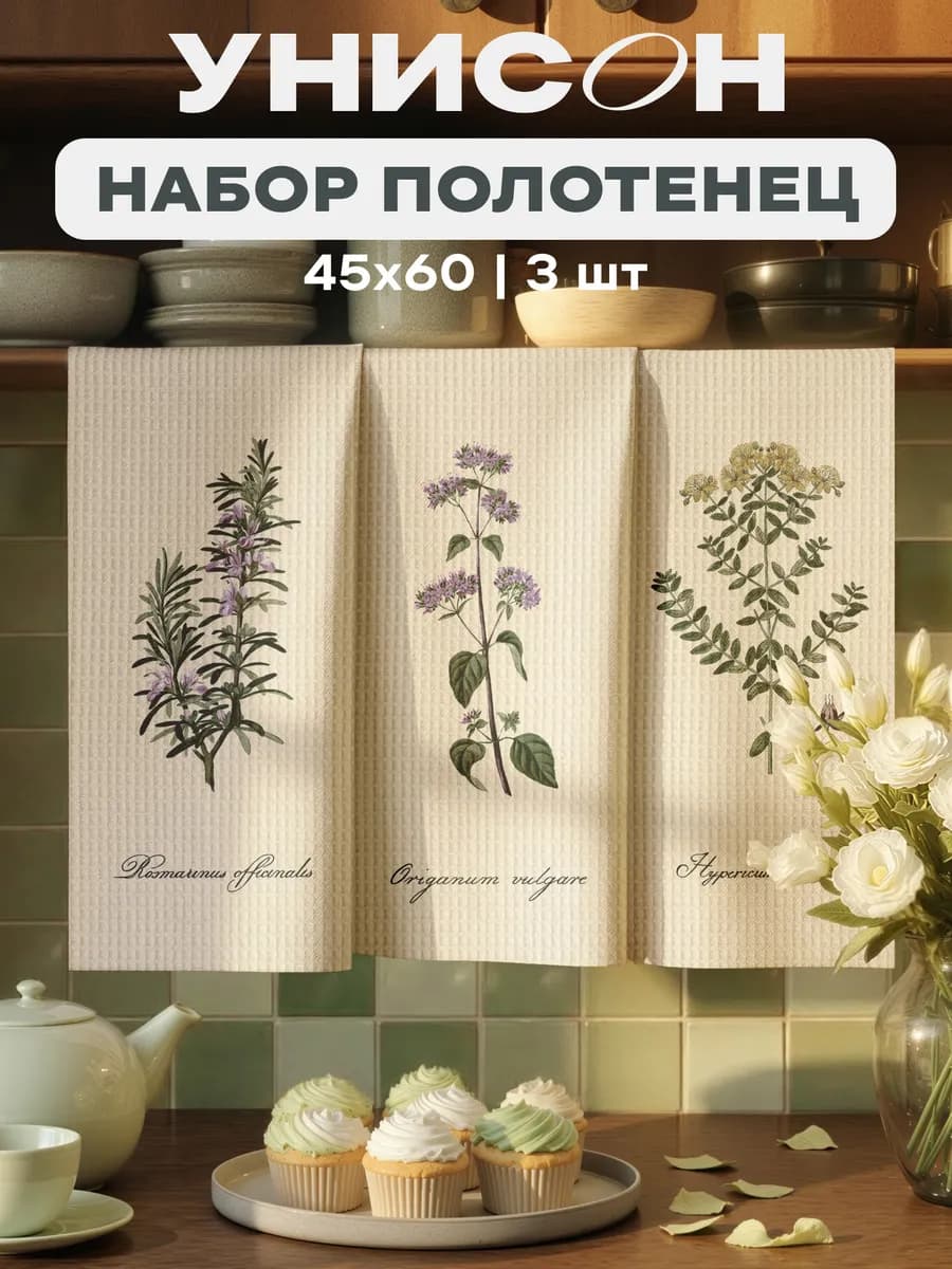 Полотенца кухонные вафельные набор 3 шт 45x60