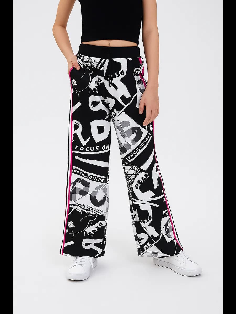 Брюки-джоггеры черные с принтом хлопковые