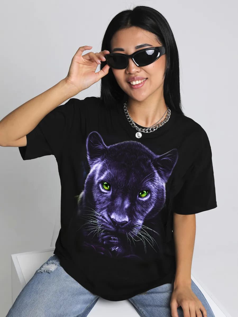 Футболка с принтом Пантера модная хлопок