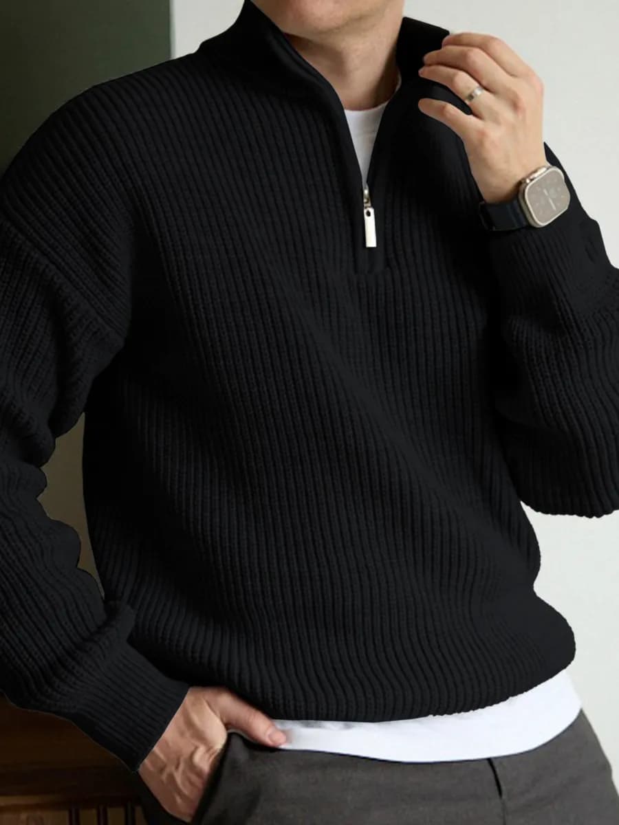 Свитер мужской на молнии полузамок теплый шерстяной