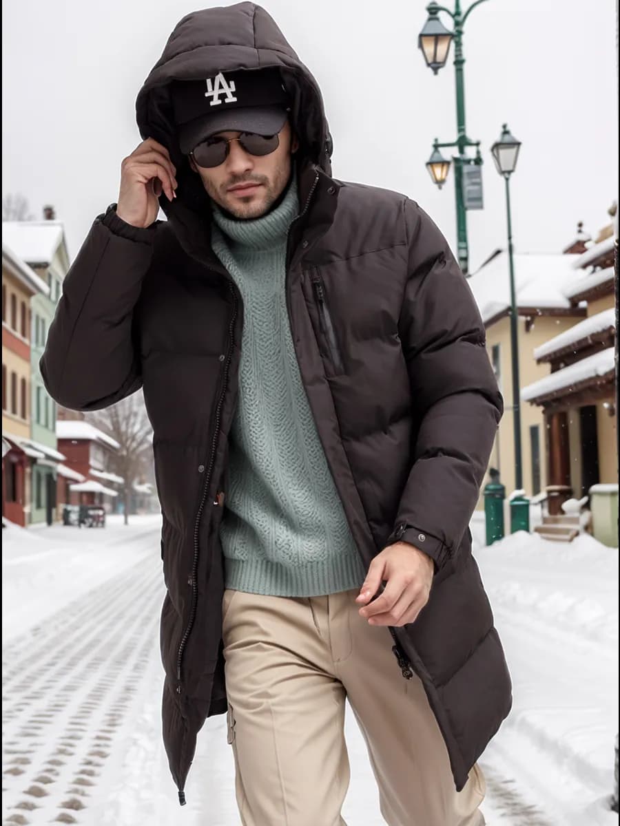 Куртка зимняя с капюшоном. Удлиненный пуховик