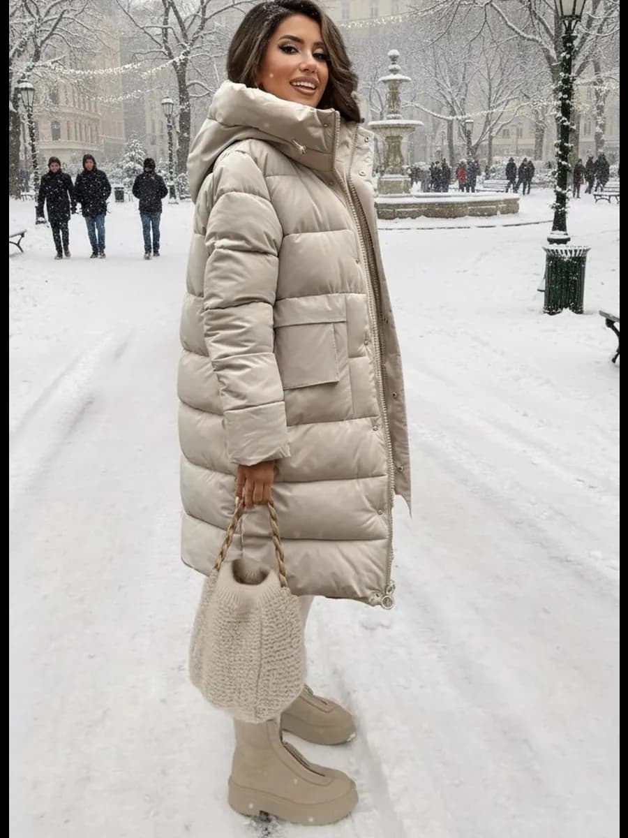 Зимняя куртка оверсайз удлиненная с капюшоном