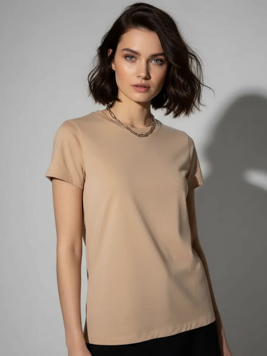 Футболка бежевая однотонная хлопок
