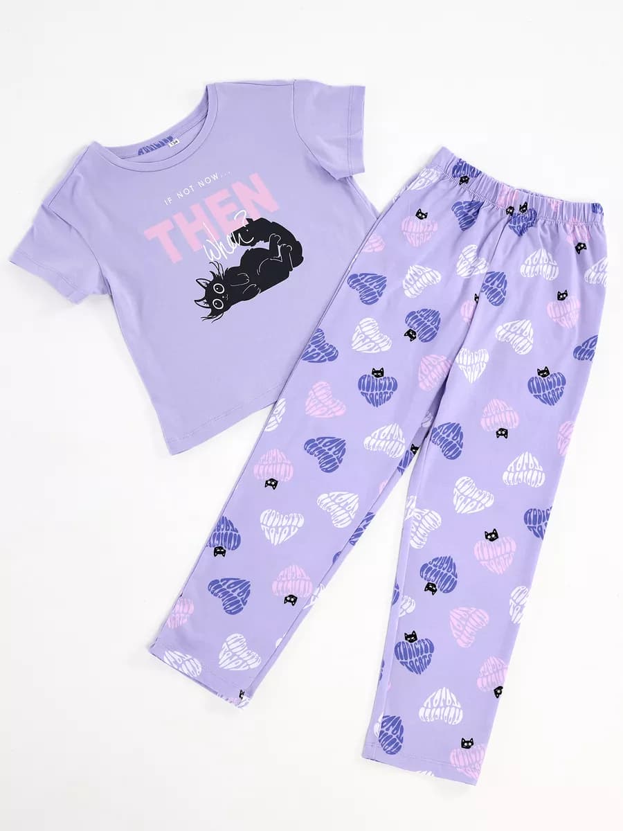 Пижама со штанами и футболкой с коротким рукавом домашняя