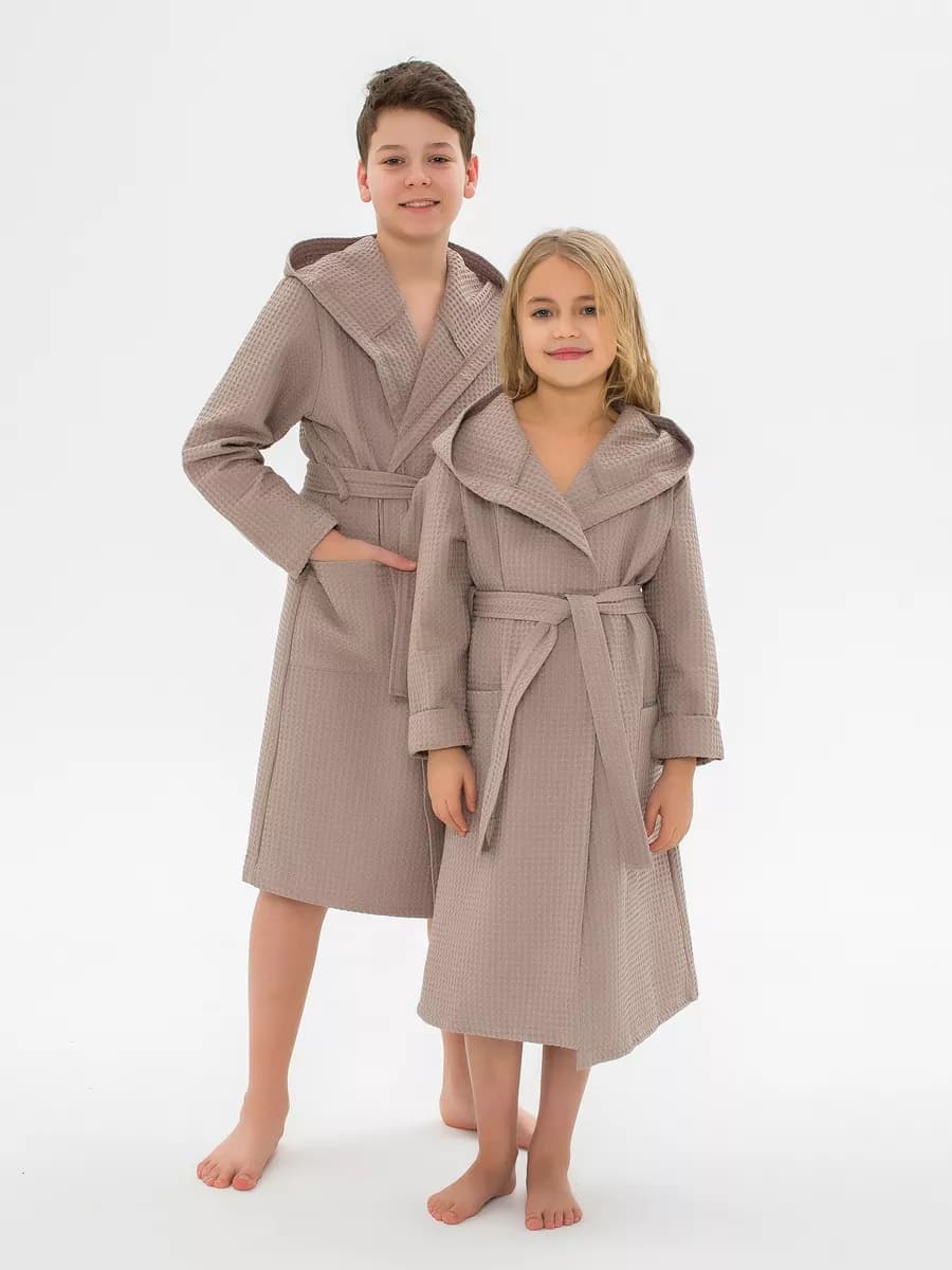 Халат вафельный с капюшоном для подростков