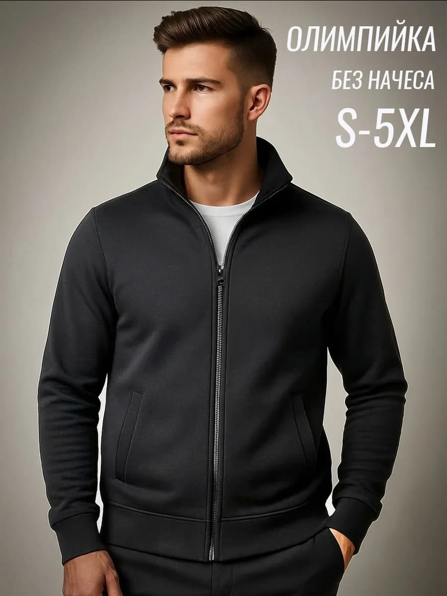 Толстовка на молнии без капюшона и начеса