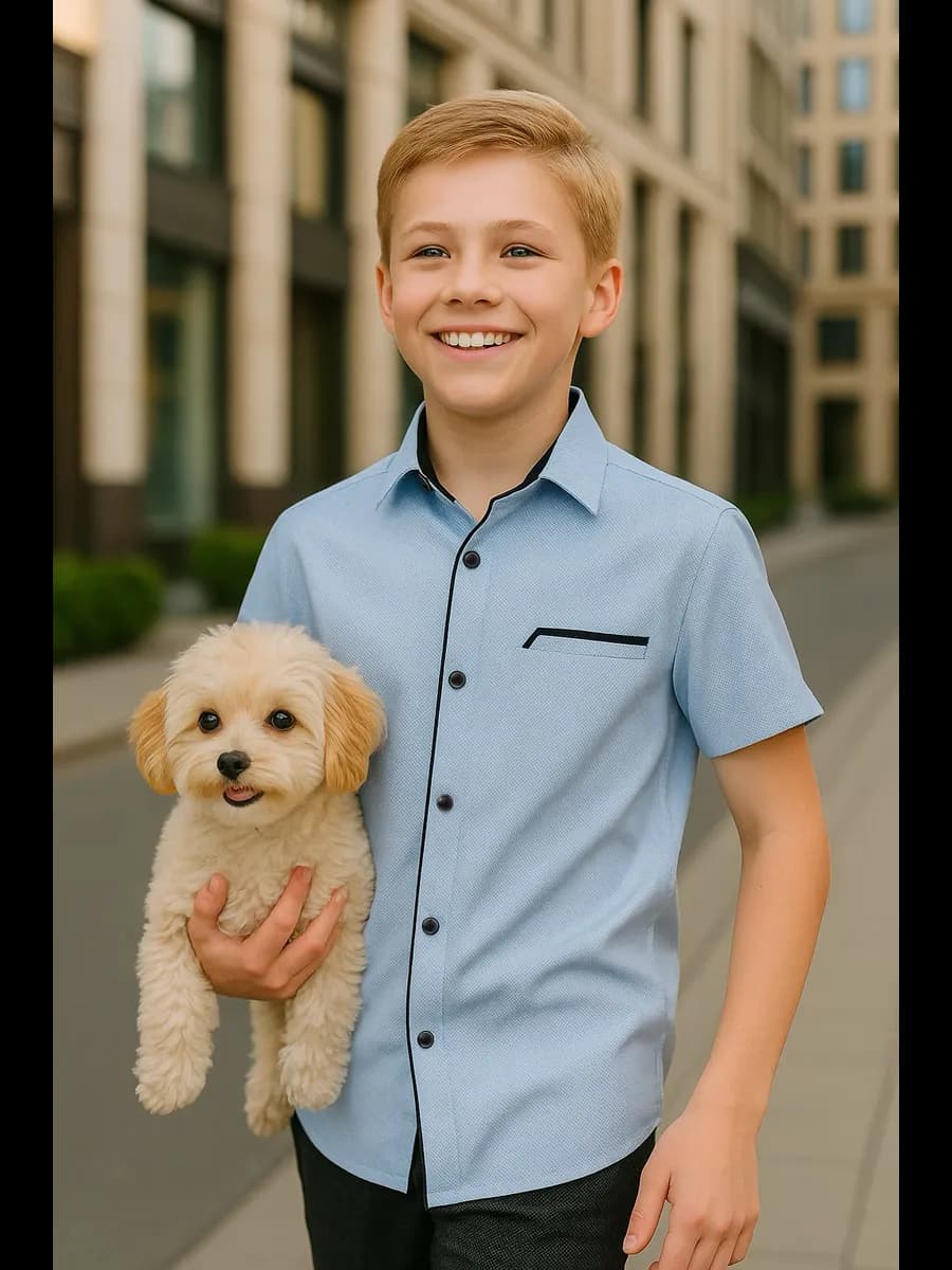 Рубашка школьная на кнопках приталенная