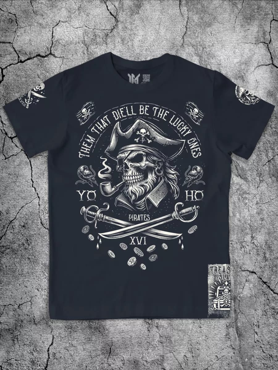 Футболка мужская с принтом Пират серая хлопок стильная