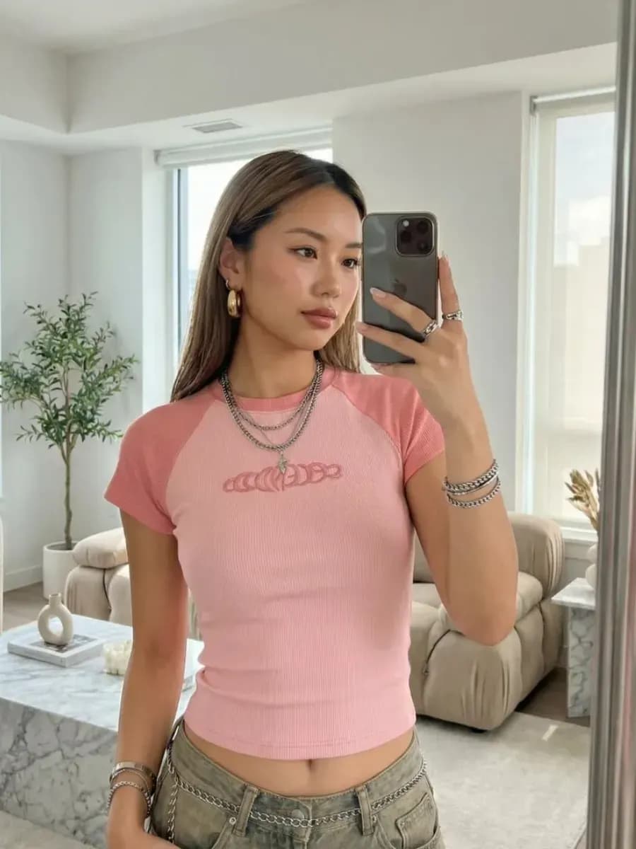 Женский кроп топ y2k розовый