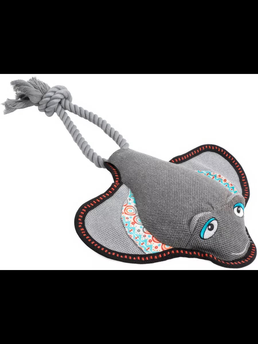 Игрушка Скат для собак и веревкой, серая, 42x26.5x6 см