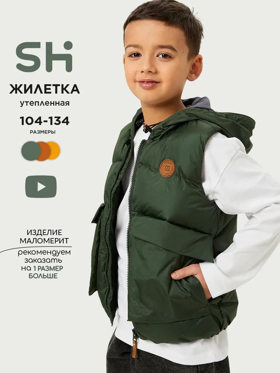 Классическая жилетка на мальчика болоньевая с капюшоном