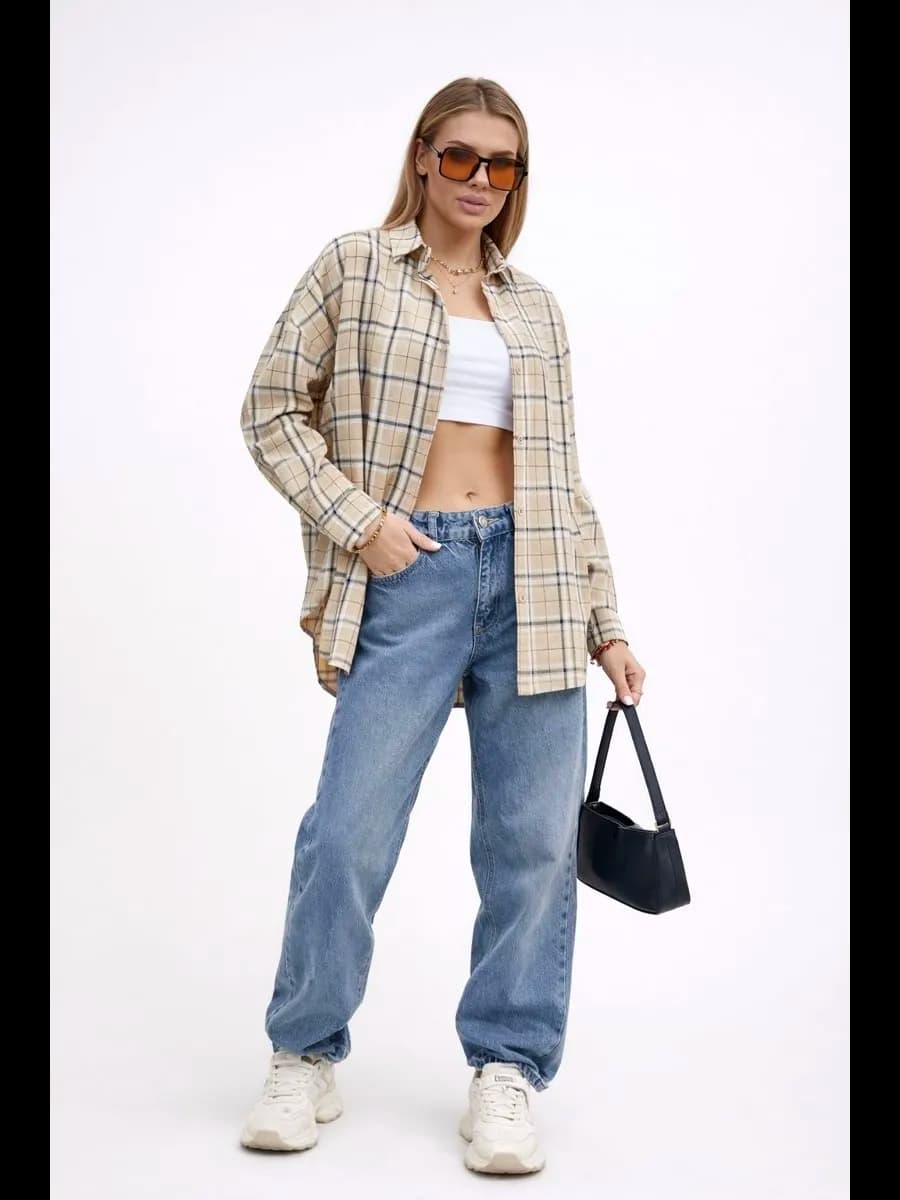 Рубашка в клетку оверсайз хлопковая