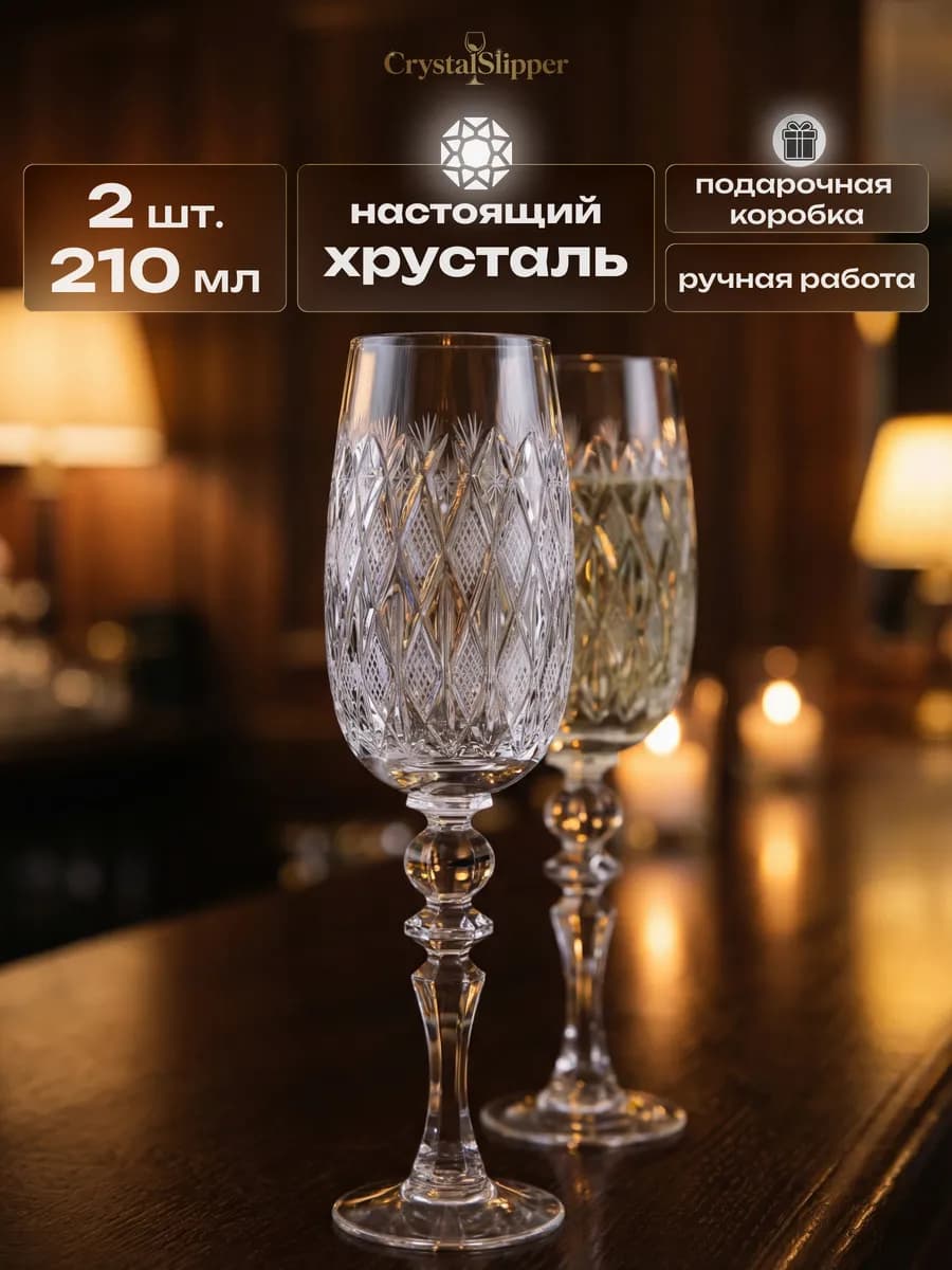 Бокалы для шампанского 2 шт. хрустальные подарок