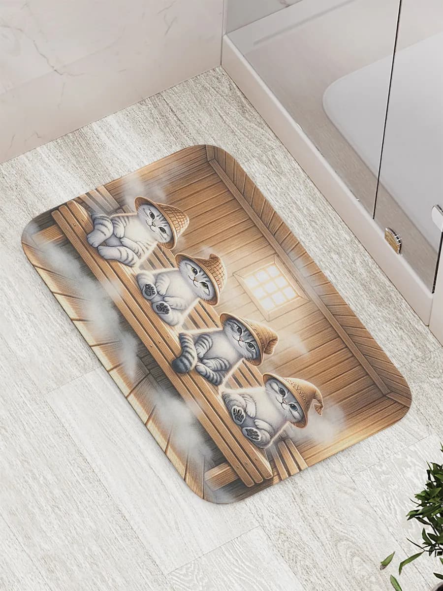 Коврик для ванной и туалета мягкий "Коты в бане"
