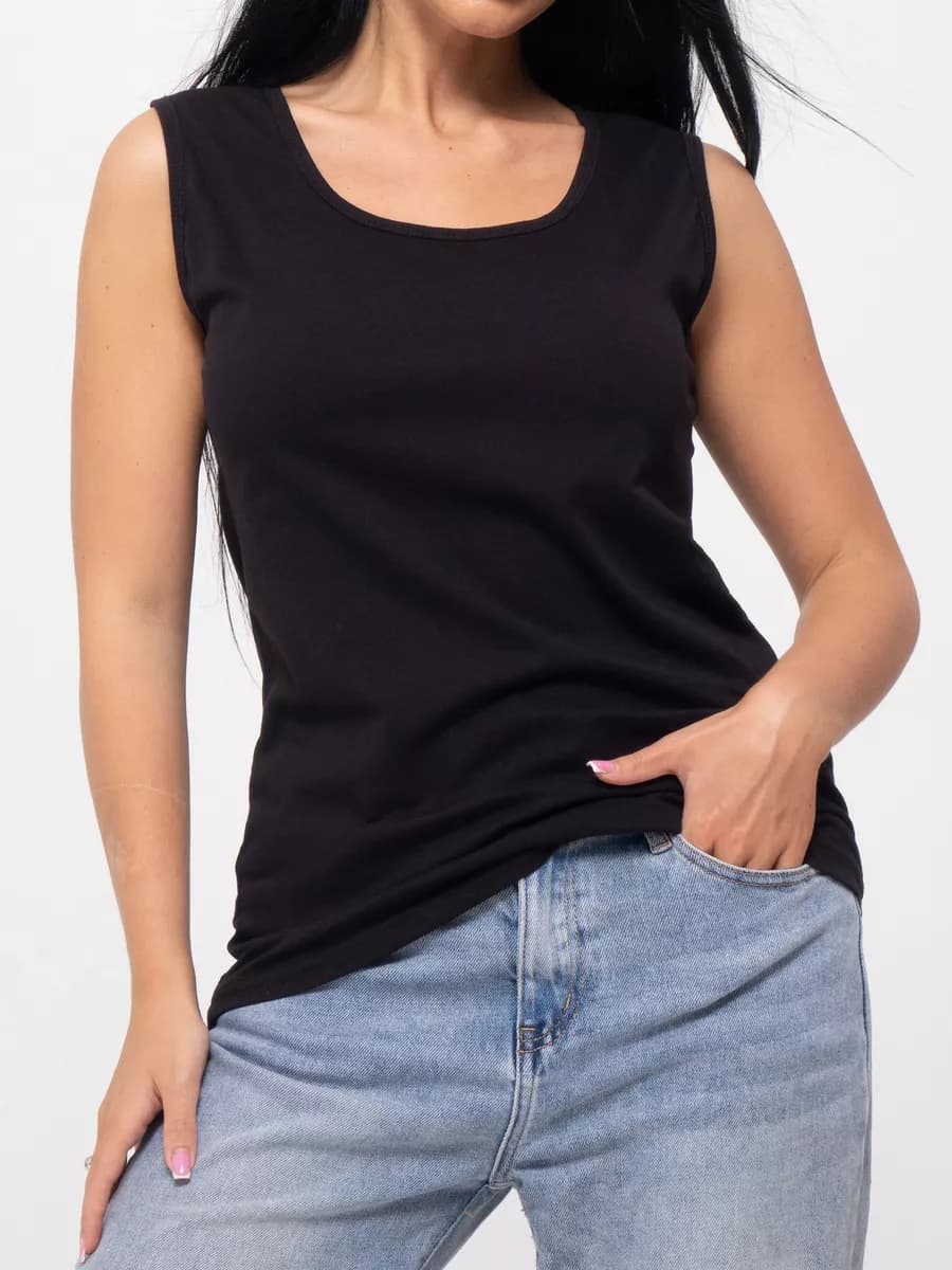 Майка черная базовая под пиджак хлопок