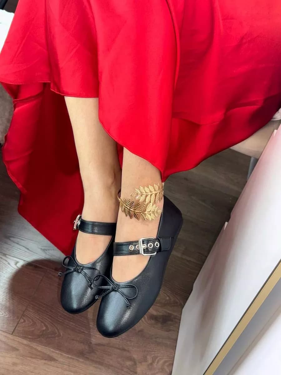 Балетки женские с бантом и ремешком