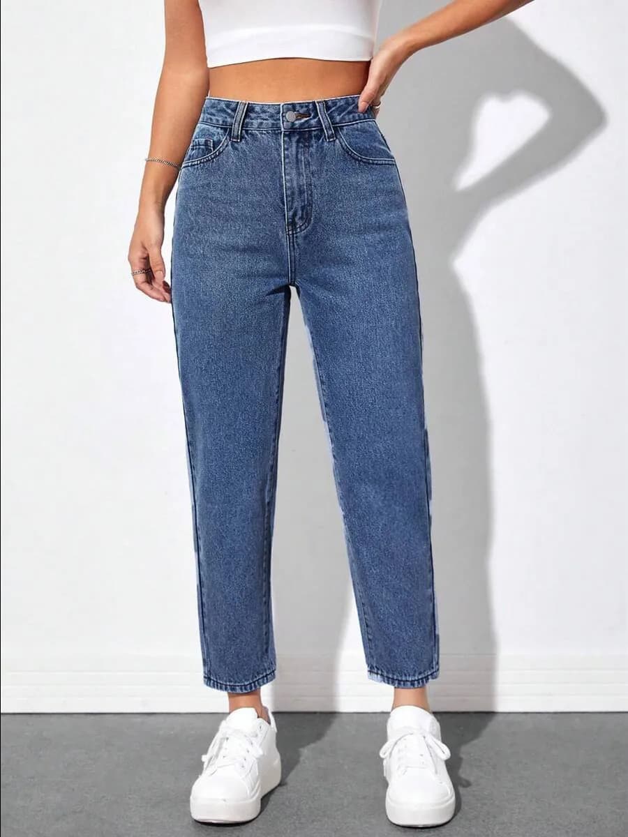 Джинсы мом прямые с высокой посадкой
