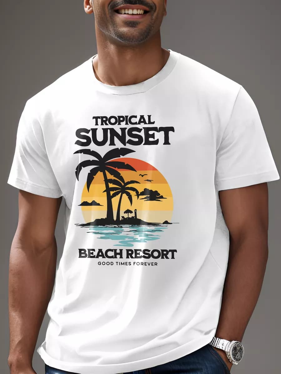 Футболка белая летняя и принт пальмы хлопок