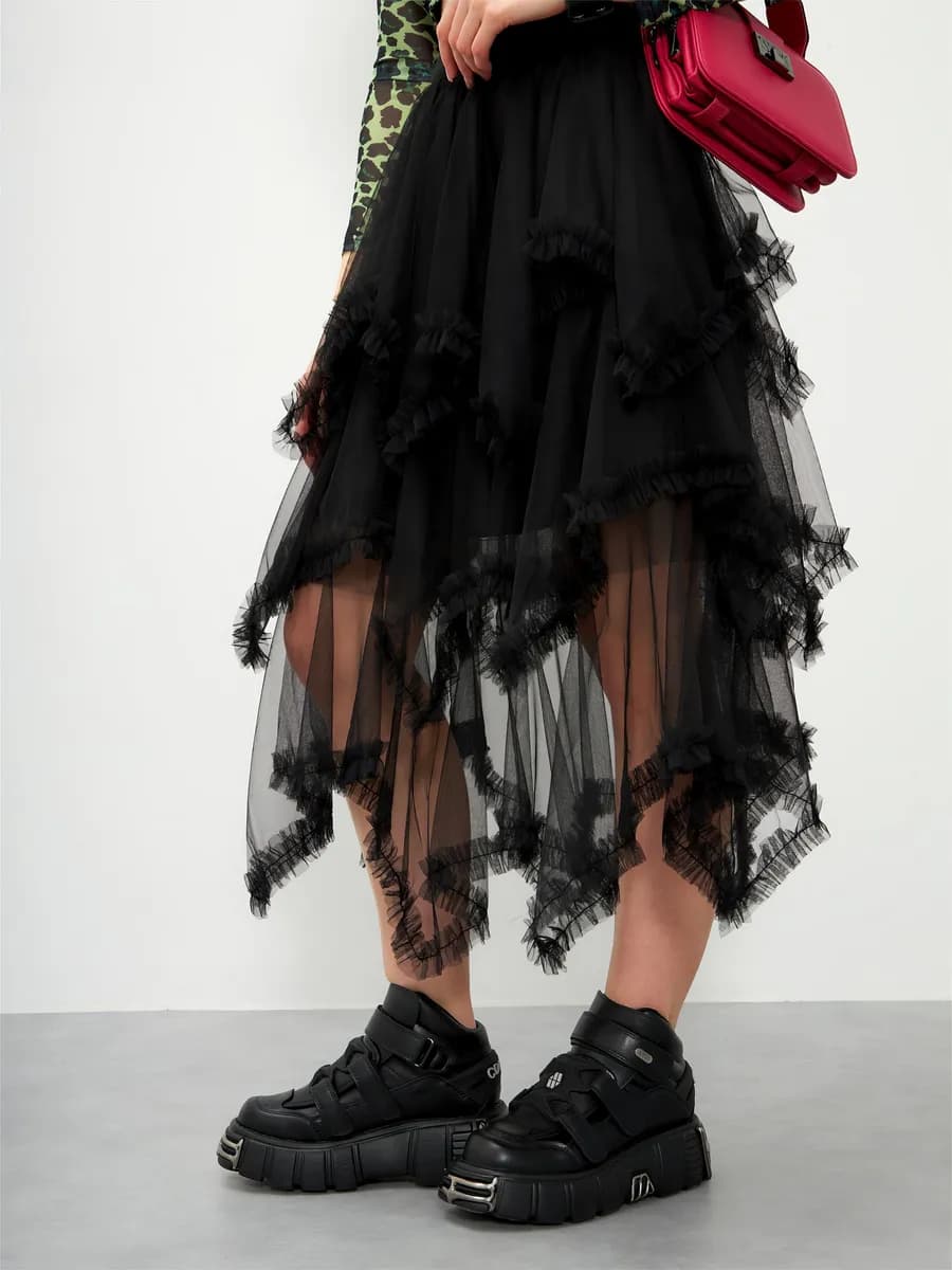 Юбка фатиновая миди бохо асимметричная лолита готика y2k