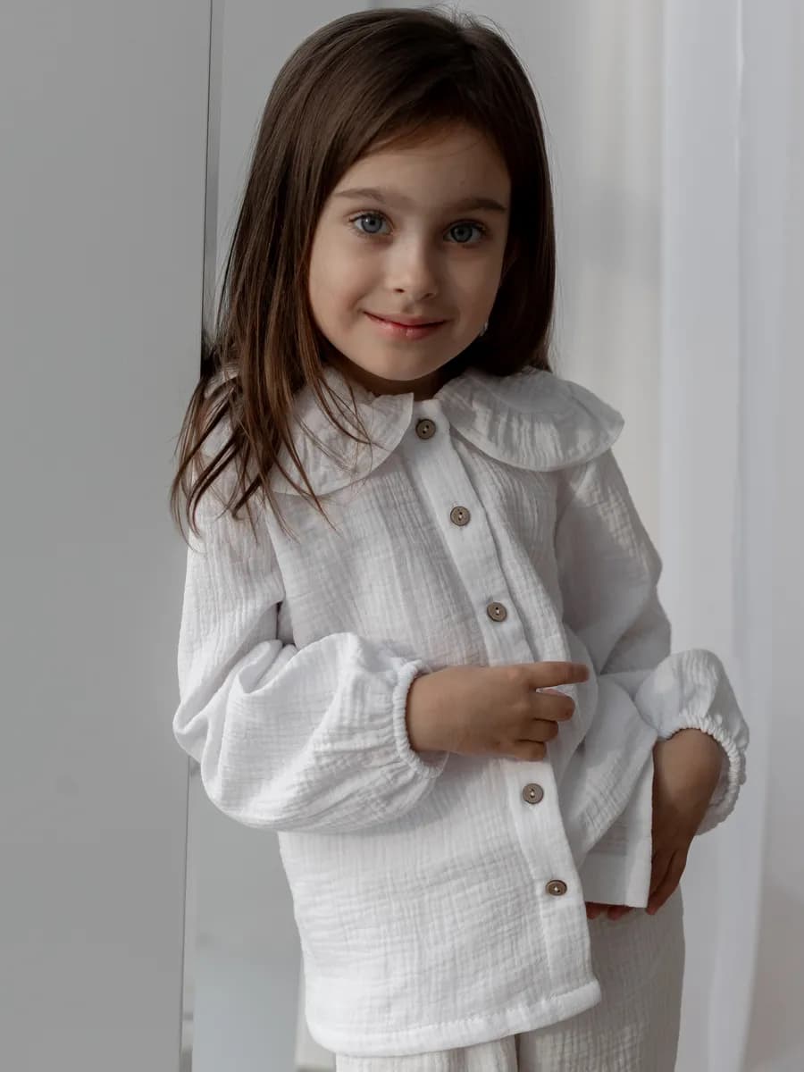 Блузка для девочки белая нарядная муслиновая