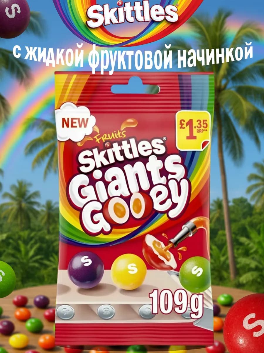 Драже с кислым центром Скитлс Гиганты Gooey Fruits