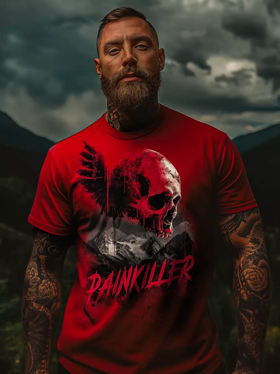 Футболка оверсайз красная с принтом