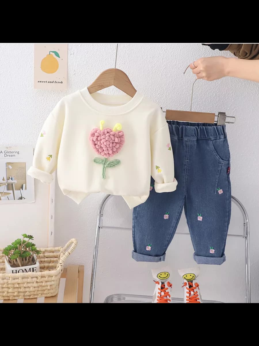 Костюм для малышей девочки комплект с джинсовыми брюками