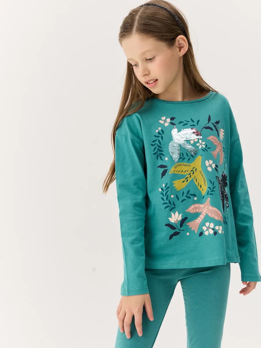 Лонгслив трикотажный базовый с принтом оверсайз