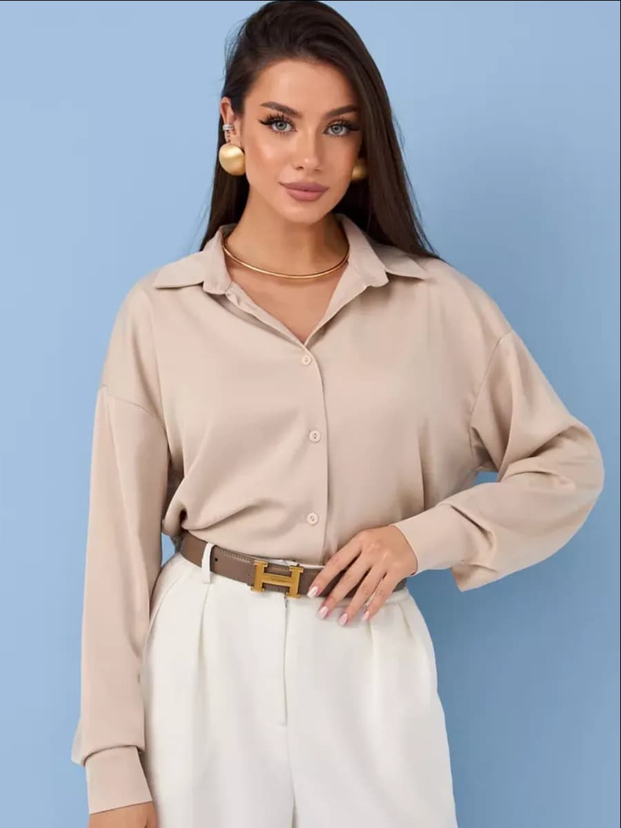 Рубашка оверсайз шелковая бежевая
