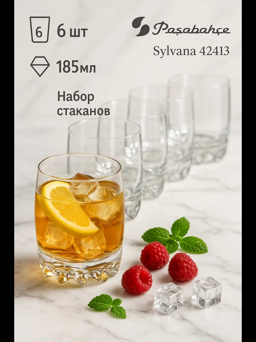 Набор стаканов 6 шт стеклянные для воды Sylvana 185 мл 42413