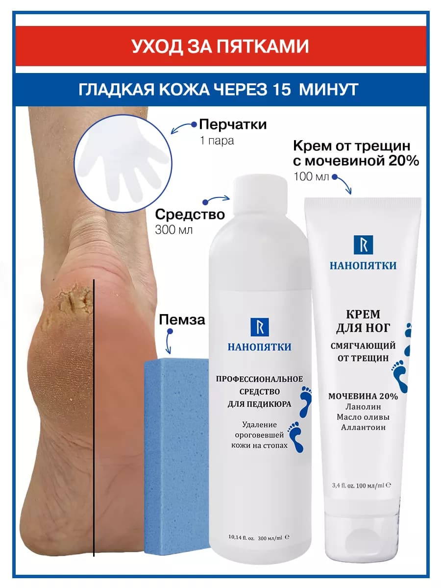 Уход за пятками от трещин средство и крем с мочевиной 20%