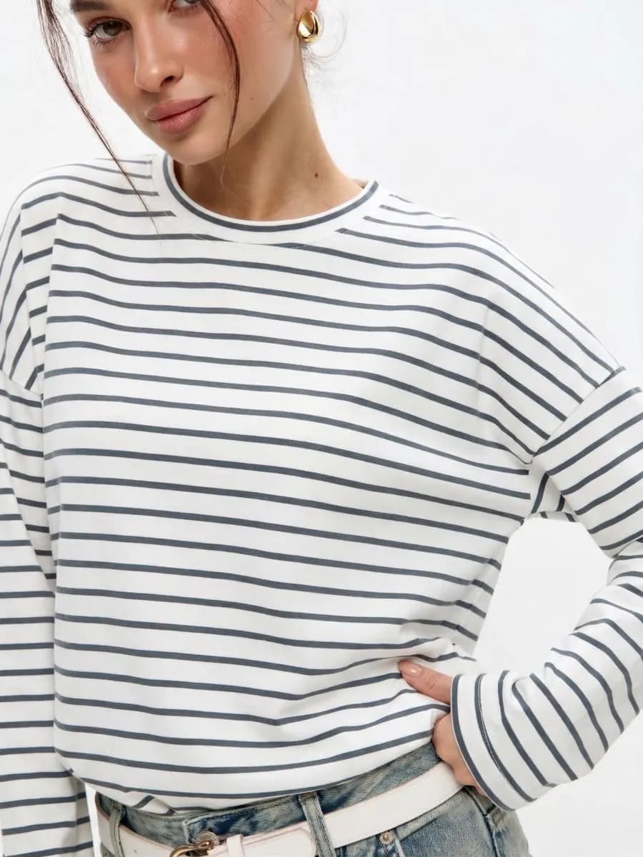 Лонгслив хлопок оверсайз в полоску тельняшка