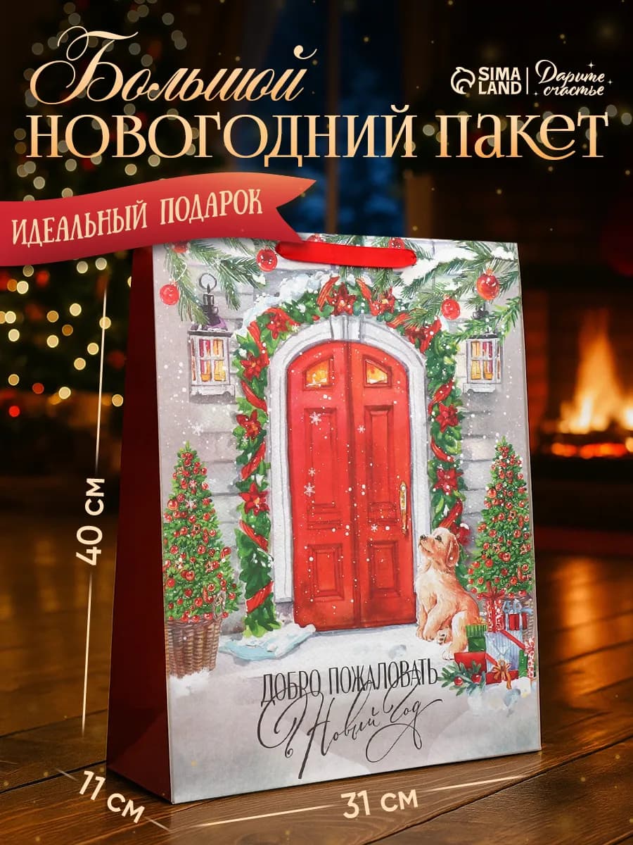 Большой подарочный новогодний пакет для упаковки подарка