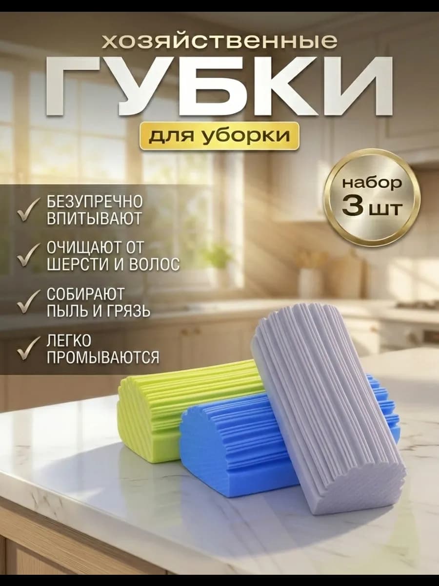 Хозяйственные губки для уборки набор из 3 штук универсальные