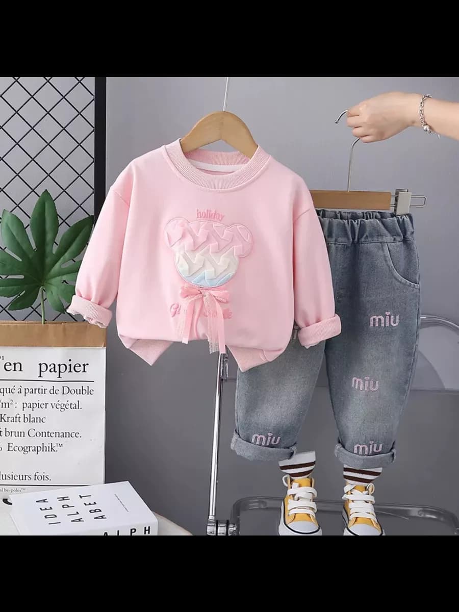 Костюм для малышей девочки комплект с джинсовыми брюками