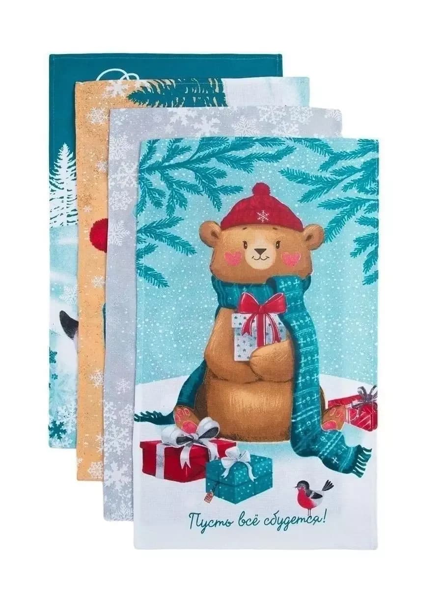 Новогодний набор кухонных полотенец 4 шт