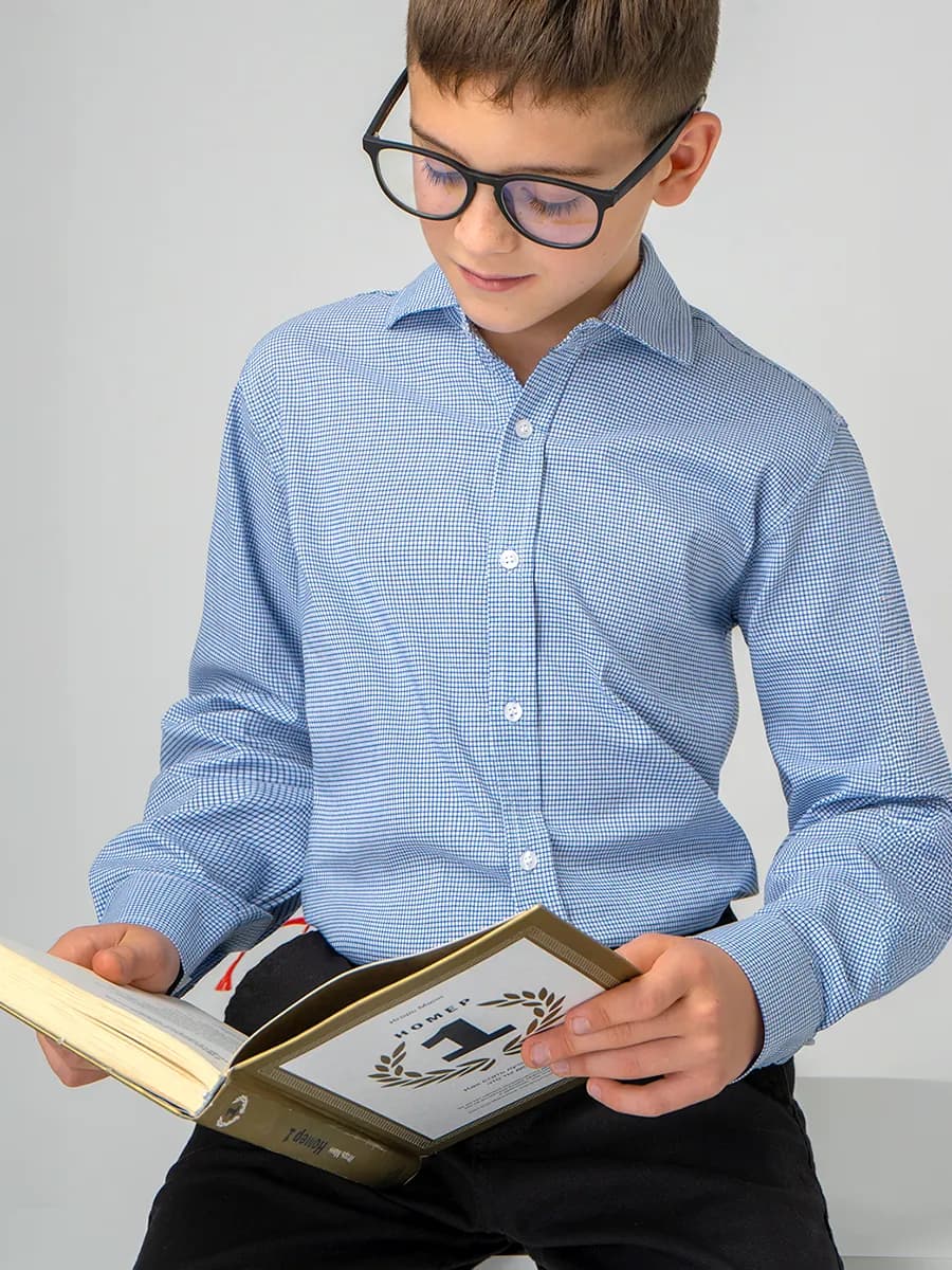 Рубашка в клетку школьная с длинным рукавом