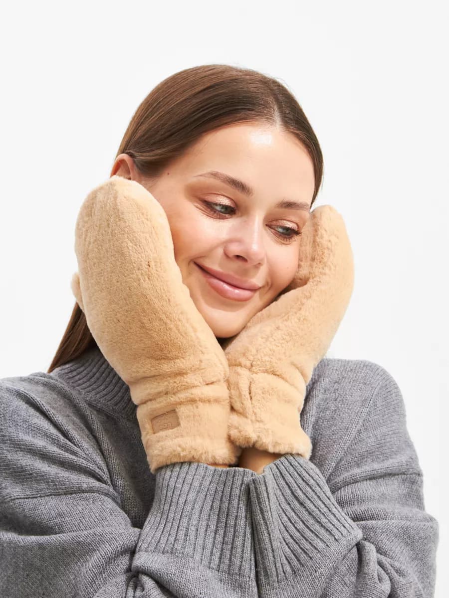 Варежки женские зимние рукавицы перчатки теплые мех пушистые