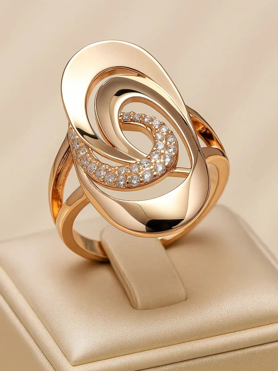 Кольцо бижутерия крупное позолоченное