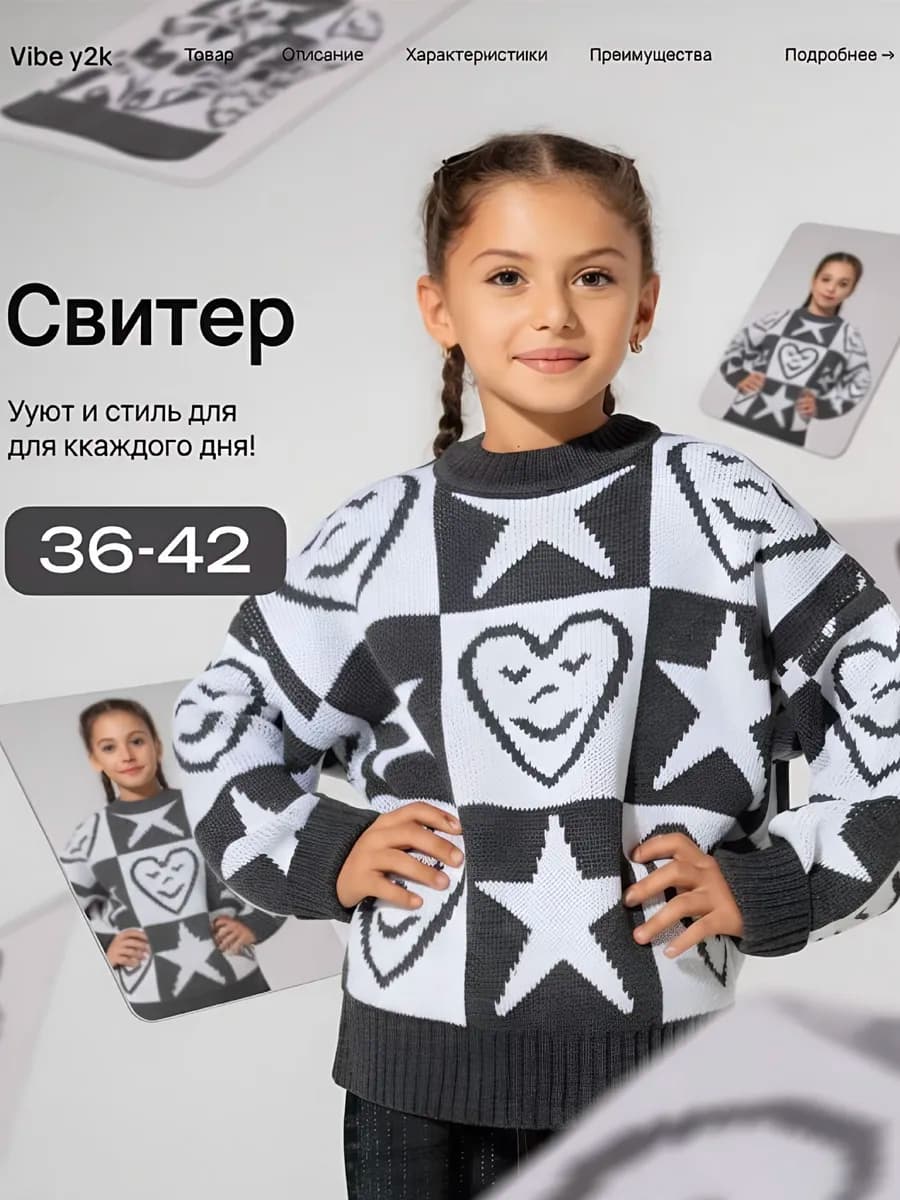 Свитер оверсайз подростковый с принтом осенний в школу