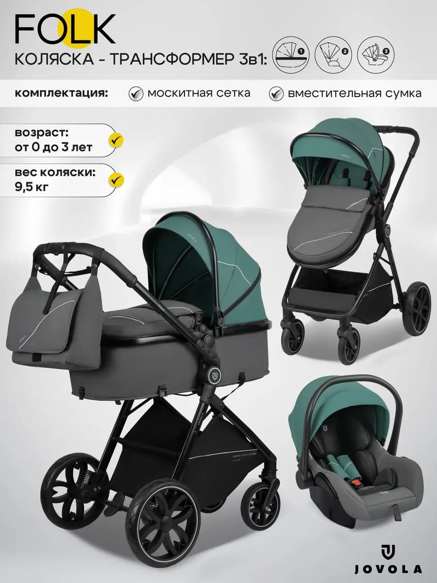 Коляска трансформер для новорожденных 3 в 1 Folk