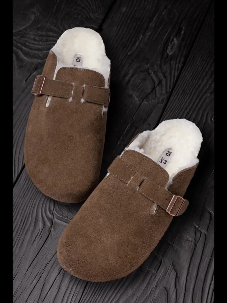 Сабо с мехом замшевые биркеншток мюли